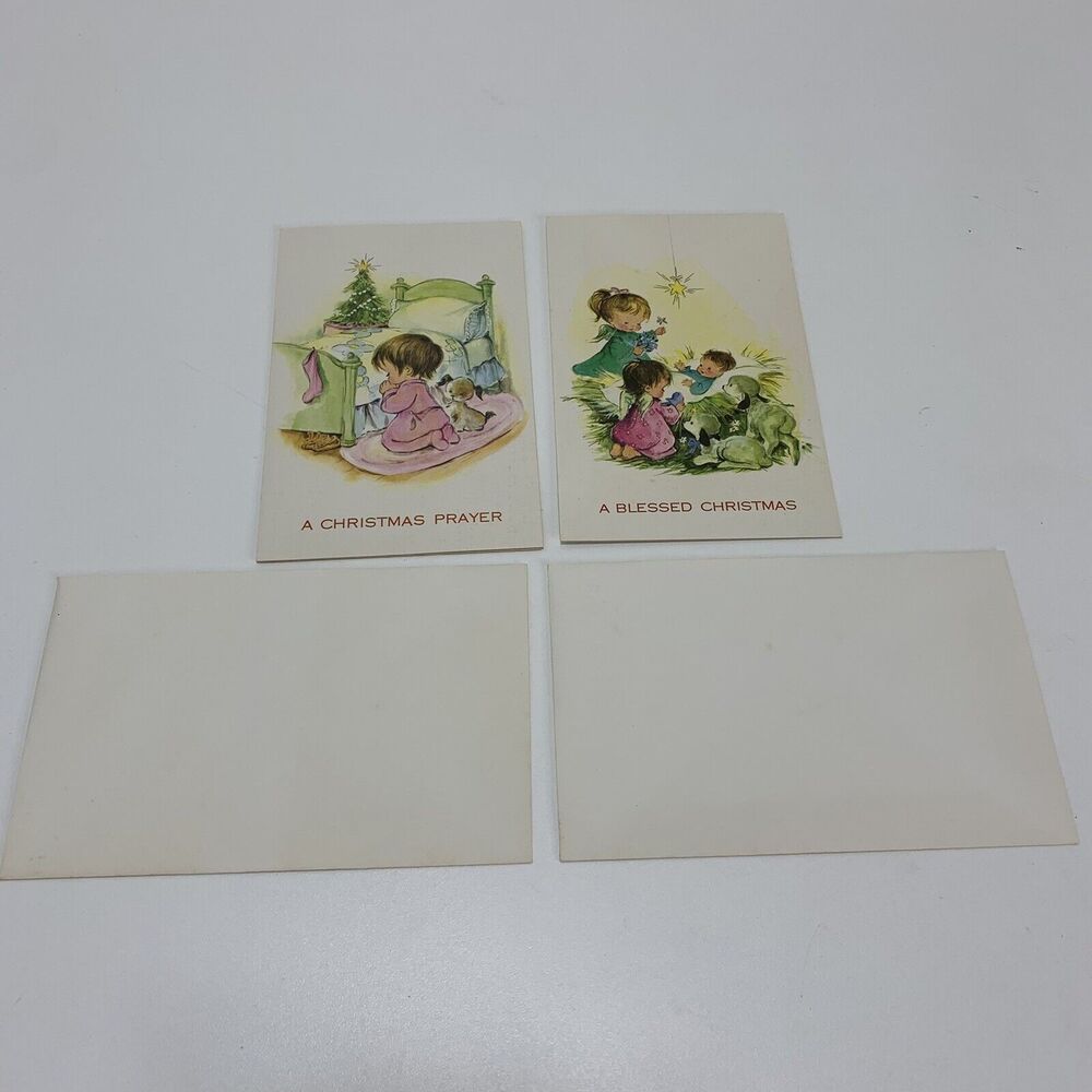 Pair vintage note cards Reproducta Co. USA Religious Children Christmas - Picture 2 of 7
